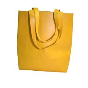 Saks Yellow Faux Leather Tote Shoulder Bag Large Purse Handbag